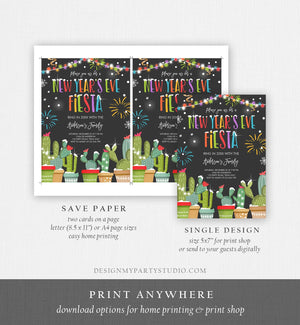 Editable New Years Eve Fiesta Invitation Cactus Mexican New Years Eve Invite Holiday Party New Year's Download Printable Corjl Template 0273