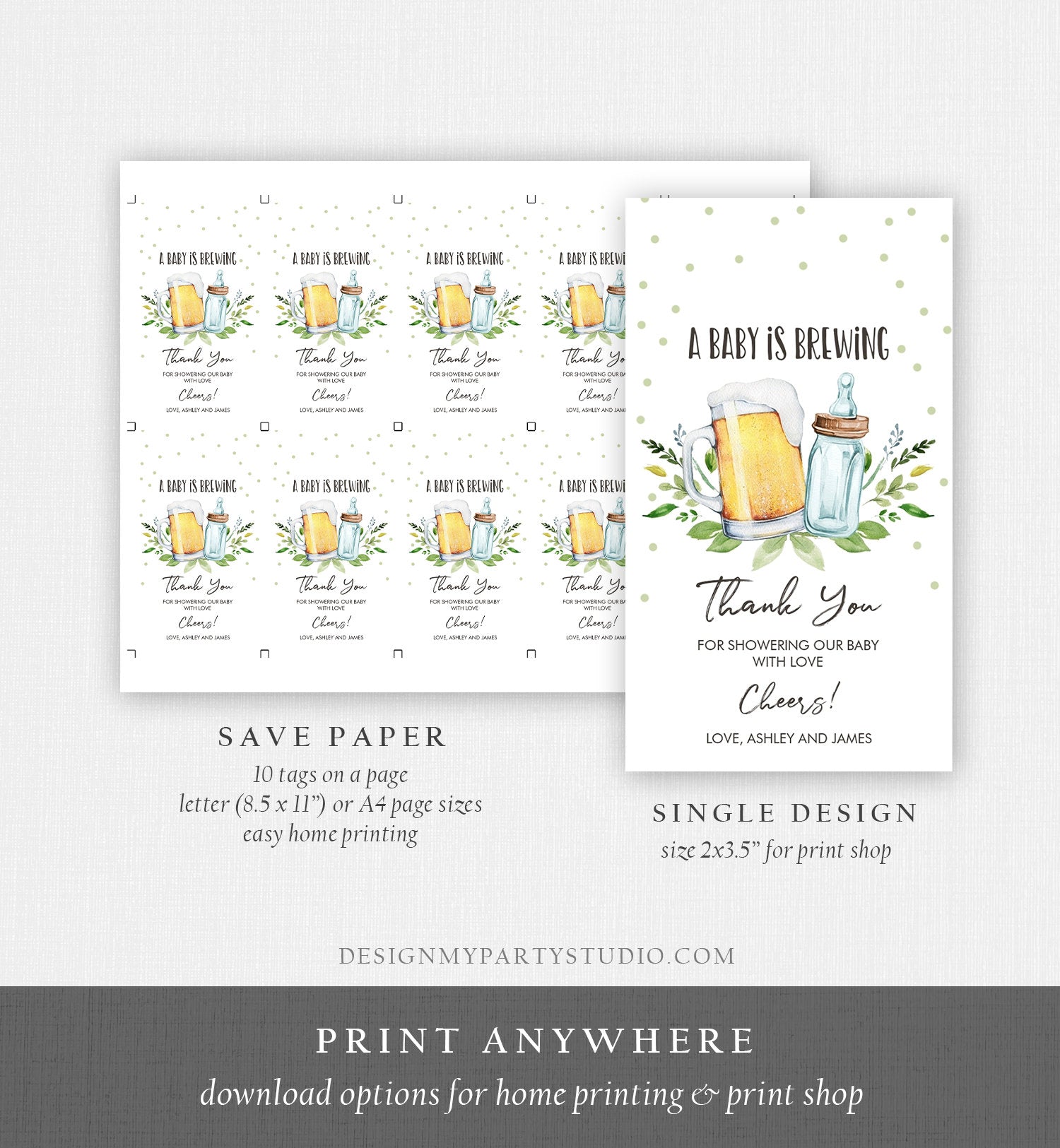 Editable A Baby is Brewing Baby Shower Favor Tags Beer Baby Shower Thank you Tags Brewing Label Neutral Tags Gift Tags Template Corjl 0190