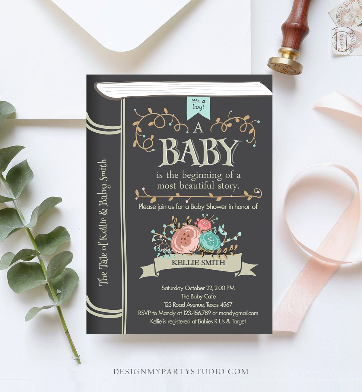 Editable Vintage Storybook Baby Shower Invitation Boy Once Upon a Time Invitation Book Baby Shower Template Instant Corjl Download 0023