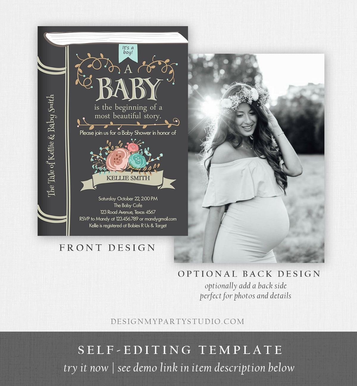 Editable Vintage Storybook Baby Shower Invitation Boy Once Upon a Time Invitation Book Baby Shower Template Instant Corjl Download 0023