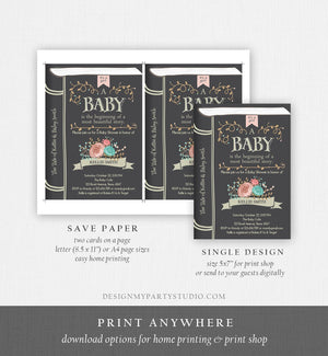 Editable Vintage Storybook Baby Shower Invitation Pink Girl Once Upon a Time Invitation Book Baby Shower Template Download Corjl 0023