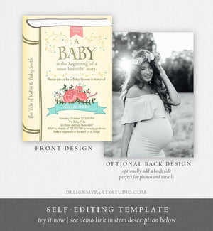 Editable Vintage Storybook Baby Shower Invitation Once Upon a Time Gender Neutral Invitation Template Instant Download Digital Corjl 0023