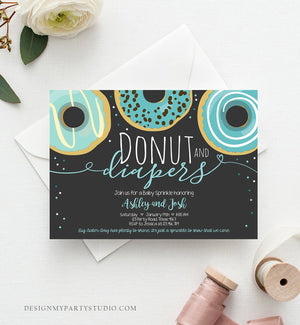 Editable Donut and Diapers Baby Shower Invitation Sprinkle Sprinkled With Love Coed Boy Blue Pastel Download Printable Corj Template 0050