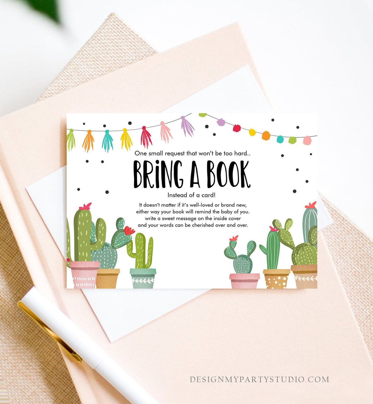 Editable Bring a Book Card Baby Shower Cactus Fiesta Taco Bout Baby Book Insert Books for Baby Book Request Digital Template Printable 0254