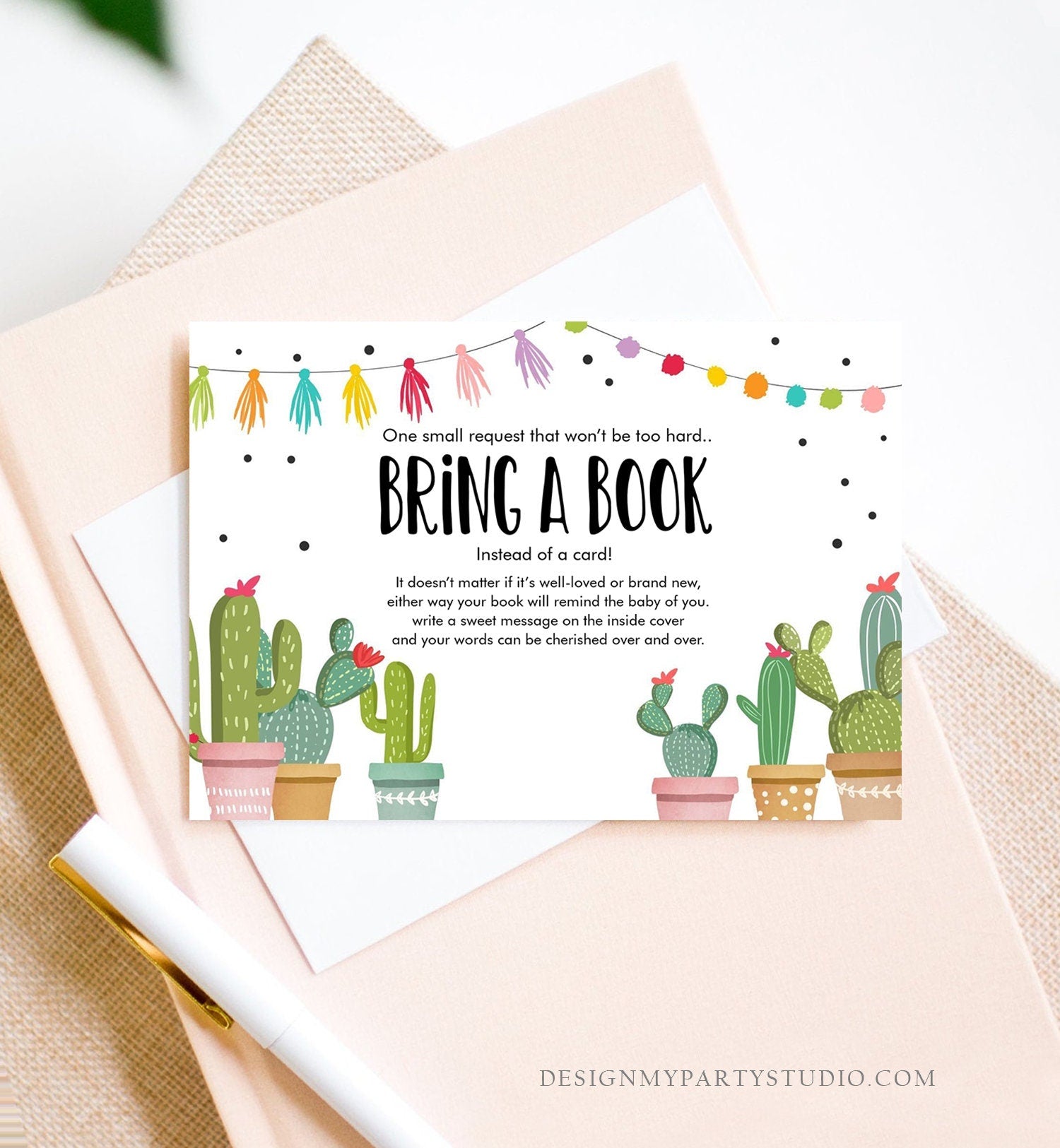 Editable Bring a Book Card Baby Shower Cactus Fiesta Taco Bout Baby Book Insert Books for Baby Book Request Digital Template Printable 0254