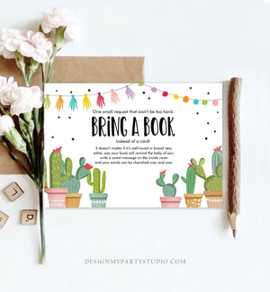 Editable Bring a Book Card Baby Shower Cactus Fiesta Taco Bout a Baby Book Insert Books for Baby Book Request Corjl Template Printable 0254