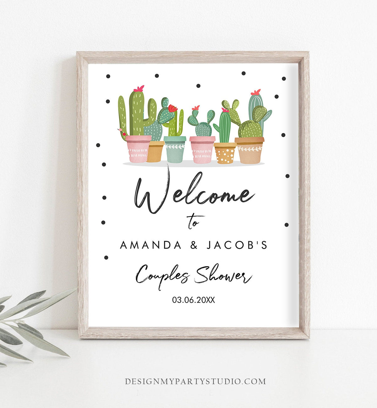 Editable Cactus Couples Shower Welcome Sign Mexican Succulent Taco Bout Love Bridal Wedding Digital Download Template Printable 0254