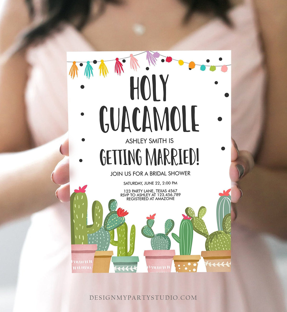 Editable Holy Guacamole Bridal Shower Invitation Fiesta Couples Shower Cactus Succulent Mexican Download Corjl Template Printable 0254
