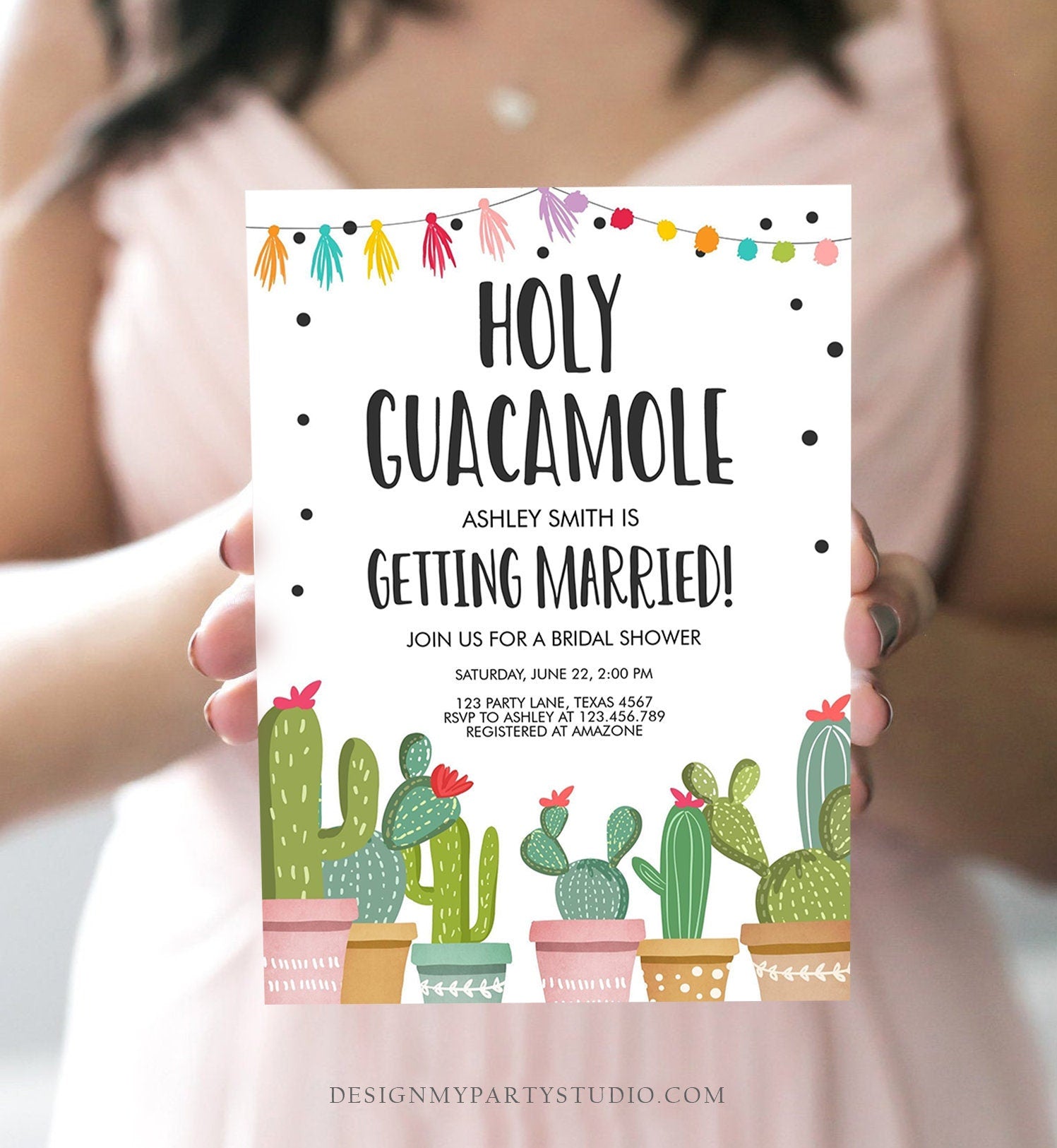Editable Holy Guacamole Bridal Shower Invitation Fiesta Couples Shower Cactus Succulent Mexican Download Corjl Template Printable 0254