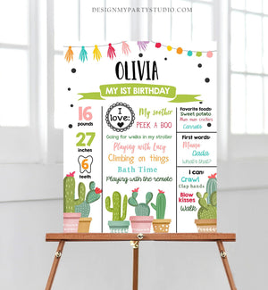 Editable Cactus Fiesta Birthday Milestones Sign First Birthday Poster Girl Pink 1st Birthday Mexican Download Corjl Template Printable 0254
