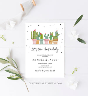Editable Taco Bout a Baby Shower Invitation Cactus Mexican Fiesta Baby Shower Couples Shower Pregnancy Corjl Template Printable 0254