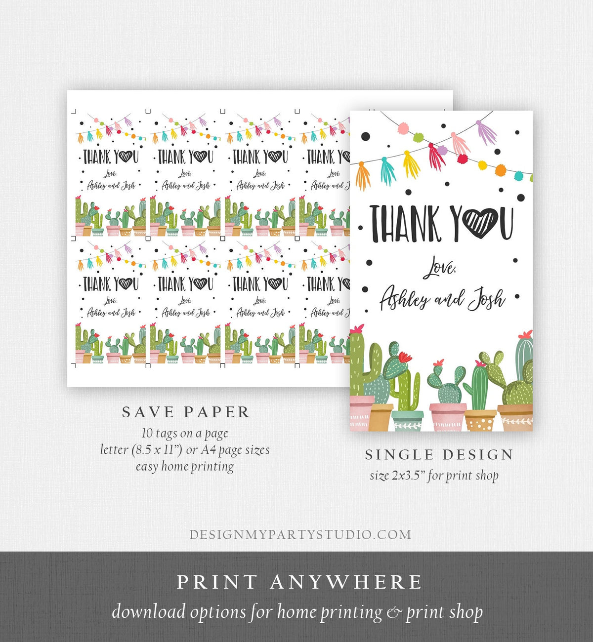 Editable Cactus Fiesta Favor Tag Fiesta Thank You Tag Mexican Muchas Gracias Bridal Shower Succulent Couples Digital Template Printable 0254