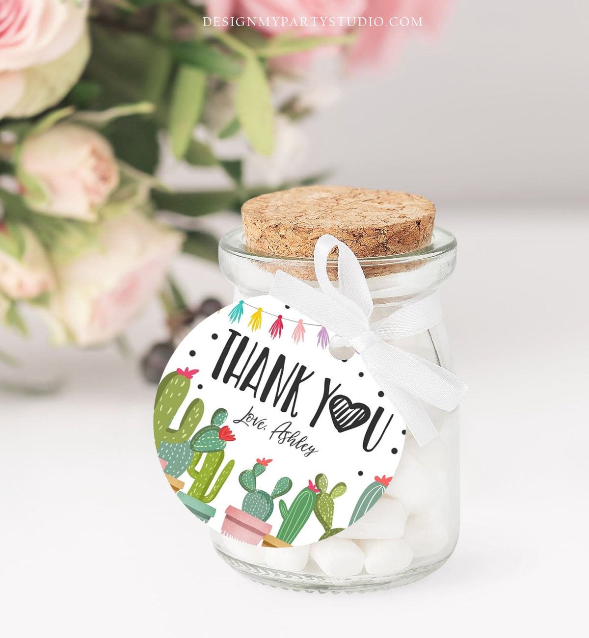 Editable Cactus Thank You Favor Tags Round Squared Fiesta Baby Shower Birthday Bridal Shower Stickers Digital Template Printable 0254
