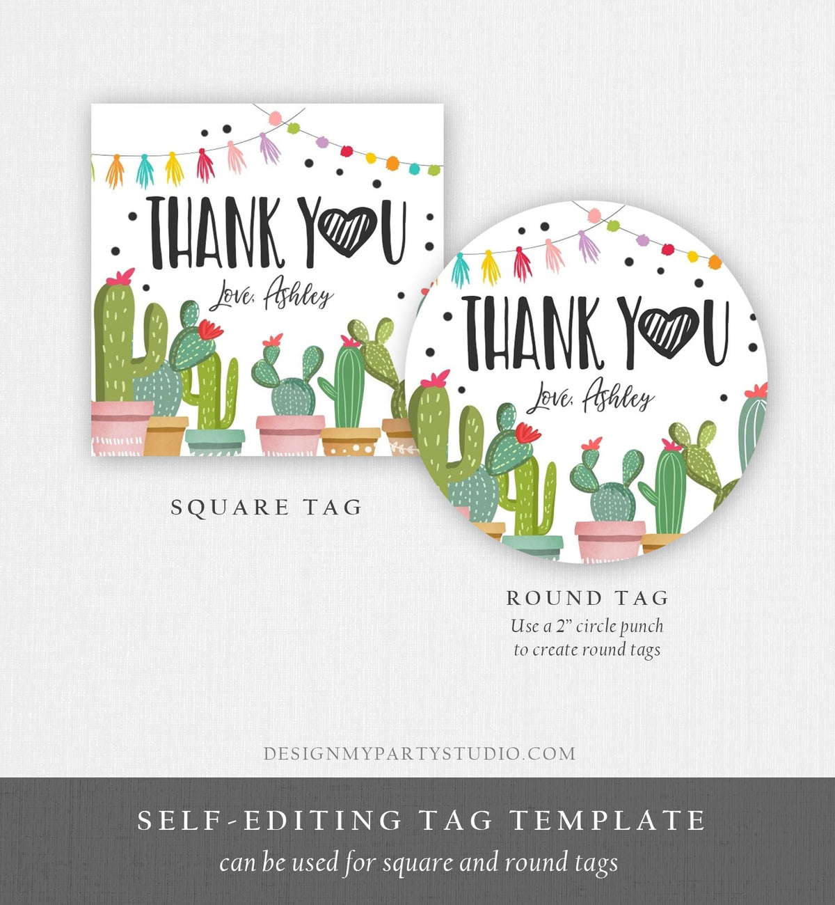 Editable Cactus Thank You Favor Tags Round Squared Fiesta Baby Shower Birthday Bridal Shower Stickers Digital Template Printable 0254