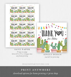 Editable Cactus Thank You Favor Tags Round Squared Fiesta Baby Shower Birthday Bridal Shower Stickers Succulent Mexican Corjl Template 0254