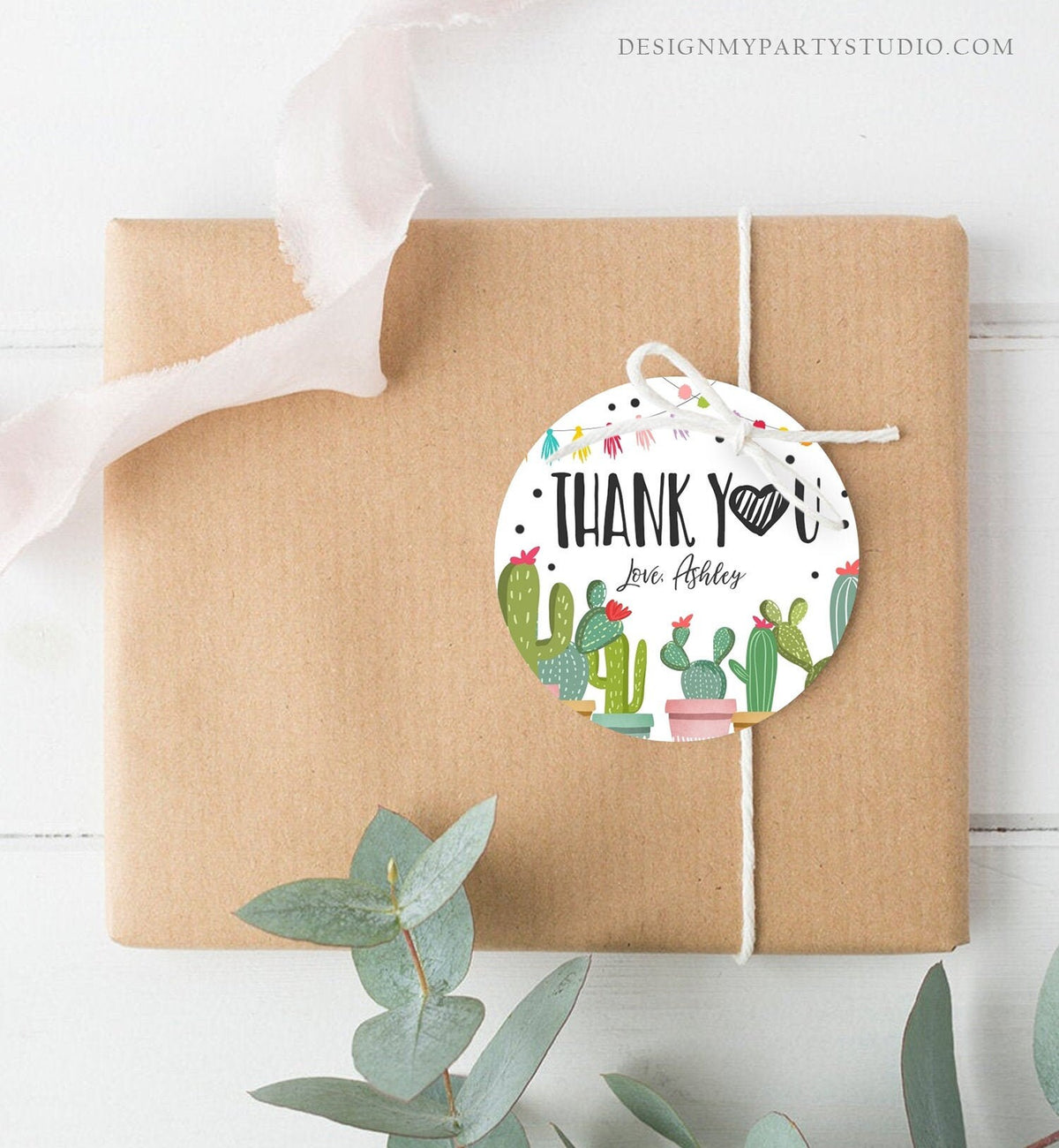 Editable Cactus Thank You Favor Tags Round Squared Fiesta Baby Shower Birthday Bridal Shower Stickers Digital Template Printable 0254