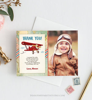 Editable Airplane Thank You Card Birthday Adventure Travel Thank You Baby Shower Invitation Red Airplane Download Corjl Template 0011
