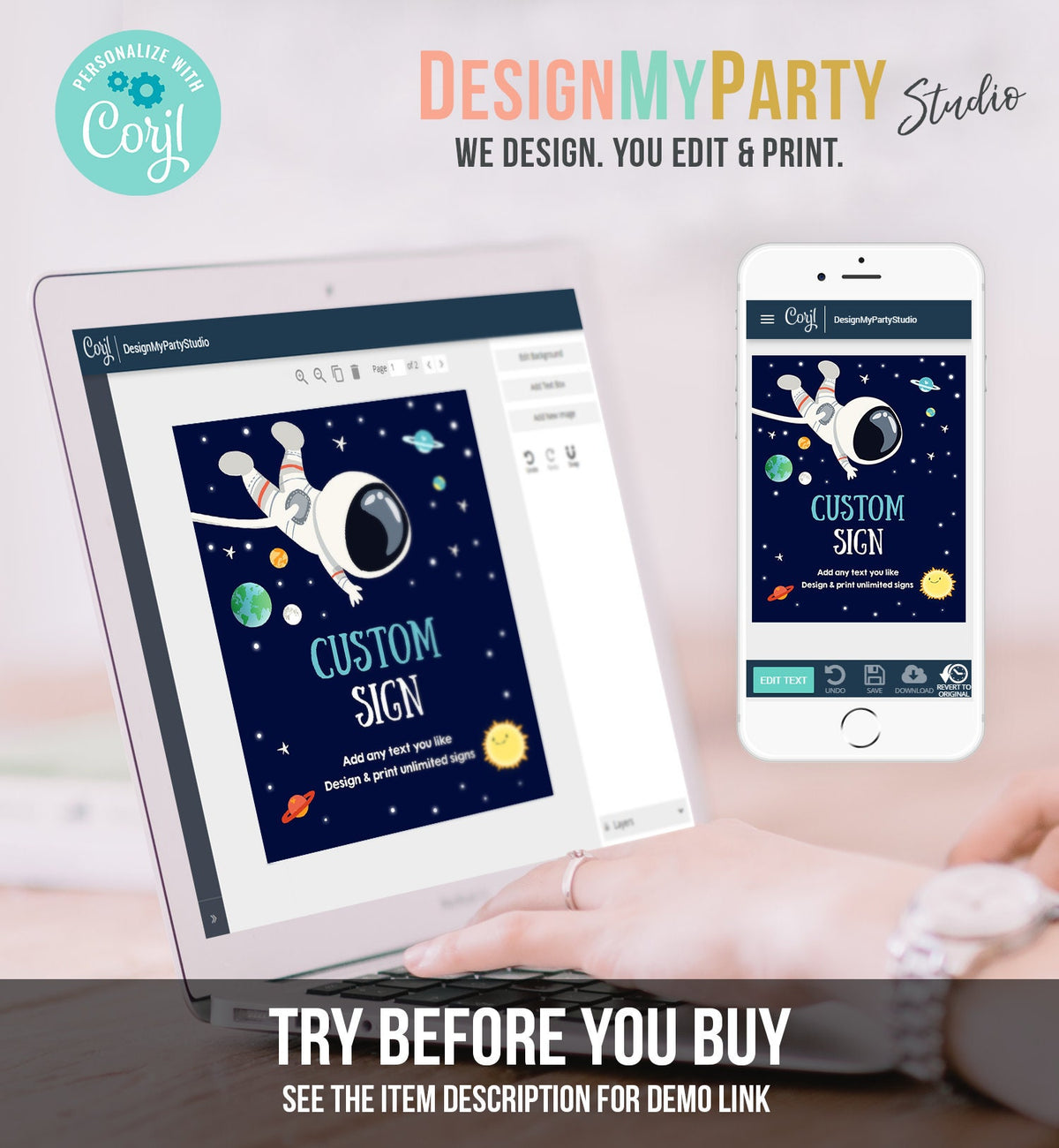 Editable Custom Sign Space Birthday Sign Galaxy Birthday Outer Space Party Boy Astronaut Planets Digital Download Template Printable 0259