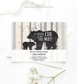 Editable Bear Baby Shower Invitation Bear Cub Baby Shower Invite Woodland Birch Trees Rustic Animal Printable Template Digital Corjl 0267