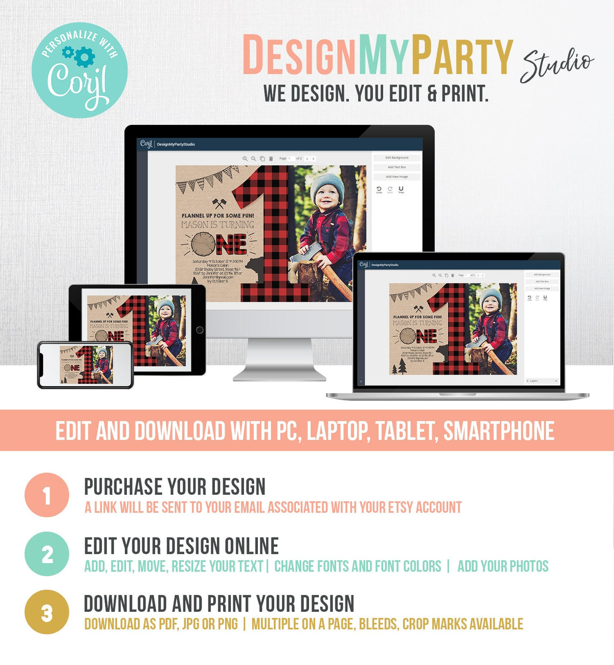 Editable Lumberjack Birthday Invitation Rustic Woodland Birthday Bear Forest Red Plaid Instant Download Printable Template Corjl 0026