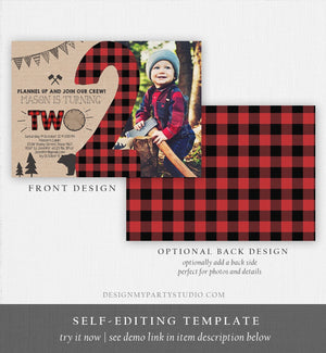 Editable Lumberjack Birthday Invitation Rustic Woodland 2nd Birthday Two Buffalo Plaid Timber Two Download Printable Template Corjl 0026