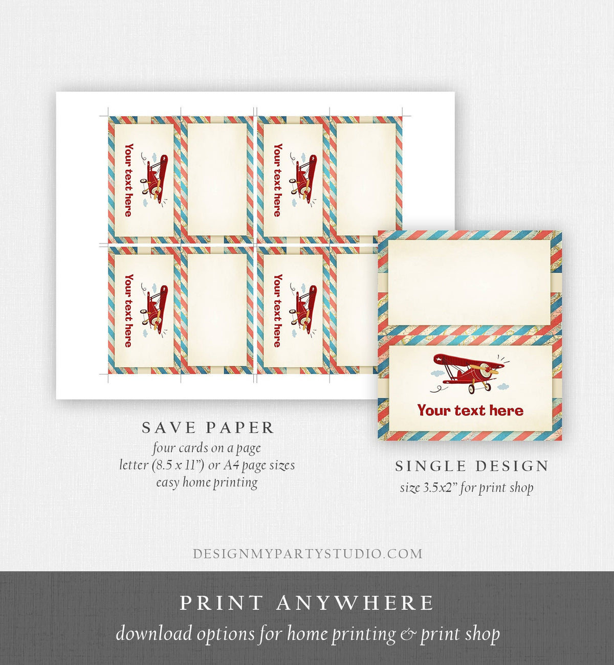 Editable Airplane Food Labels Vintage Airplane Birthday Party Place Card Tent Card Escort Boy Aircraft Plane Sky Red Template Printable 0011