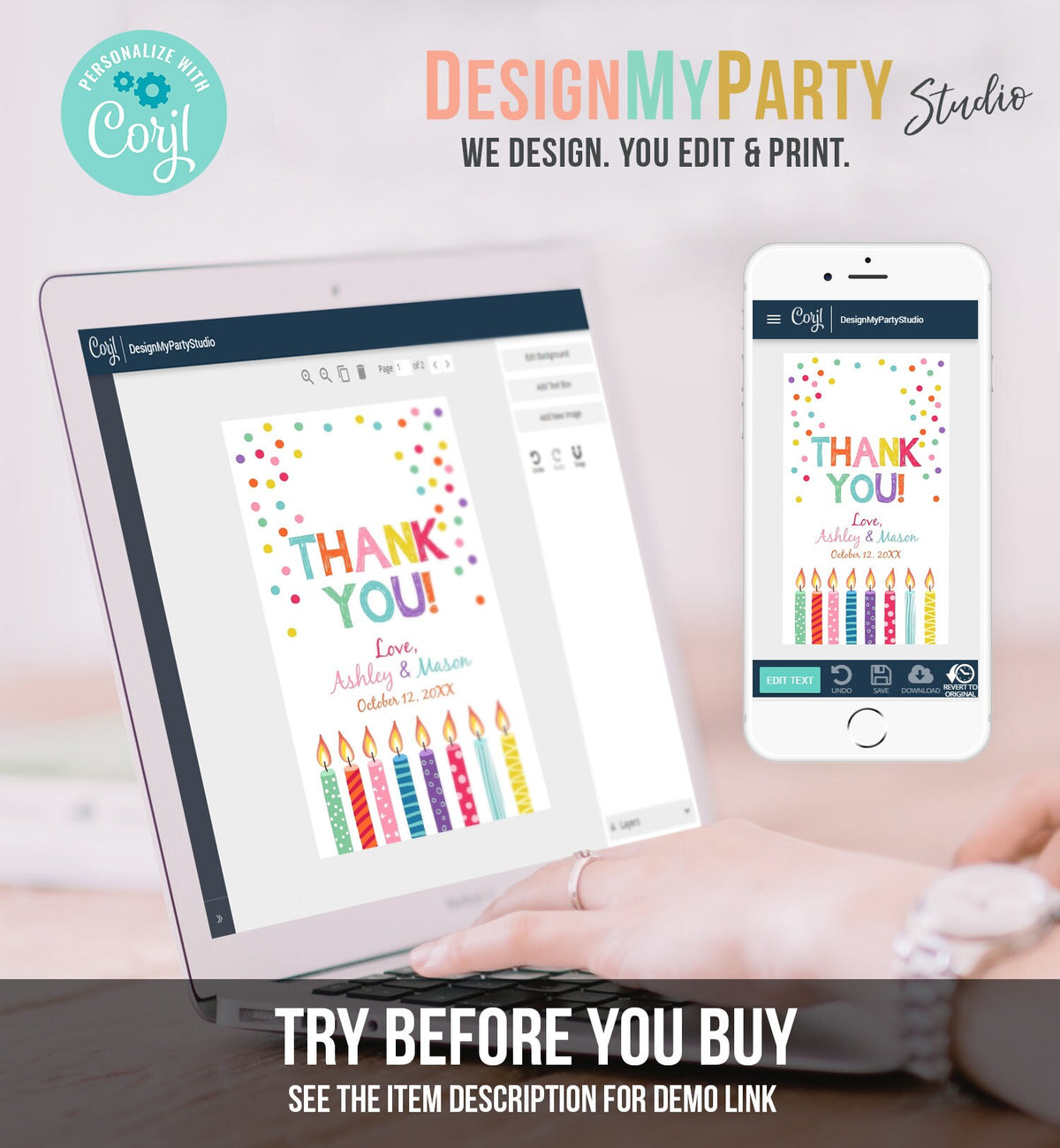 Editable Candles Confetti Favor Tags Joint Twin Birthday Thank You Tag Label Candle Colorful Boy Girl Shower Digital Template Printable 0277