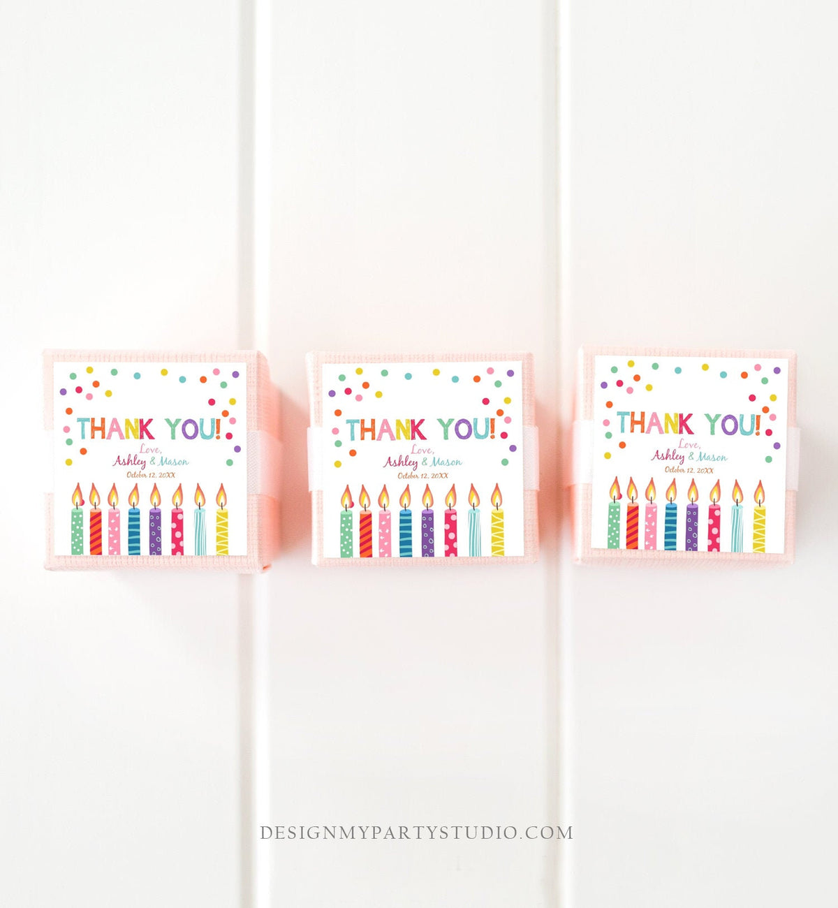 Editable Candles Confetti Favor Tags Joint Twin Birthday Thank You Tags Label Candle Colorful Square Round Corjl Template Printable 0277