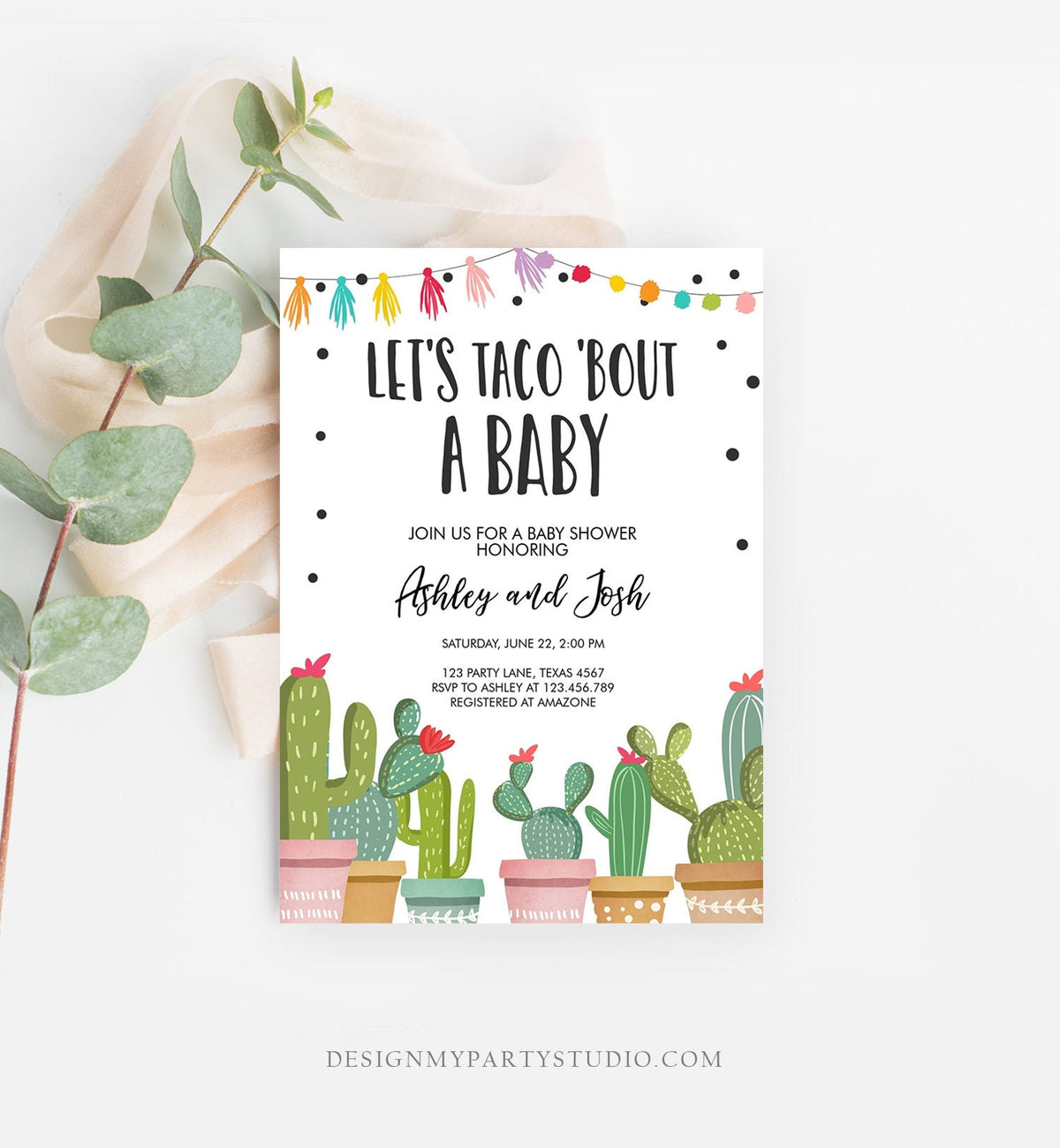 Editable Taco Bout a Baby Shower Invitation Cactus Mexican Fiesta Baby Sprinkle Couples Taco Digital Download Evite Template Printable 0254