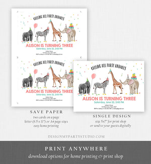 Editable Party Animals Birthday Invitation Wild One Animals Invitation Zoo Safari Animals Girl Download Printable Invite Template Corjl 0142