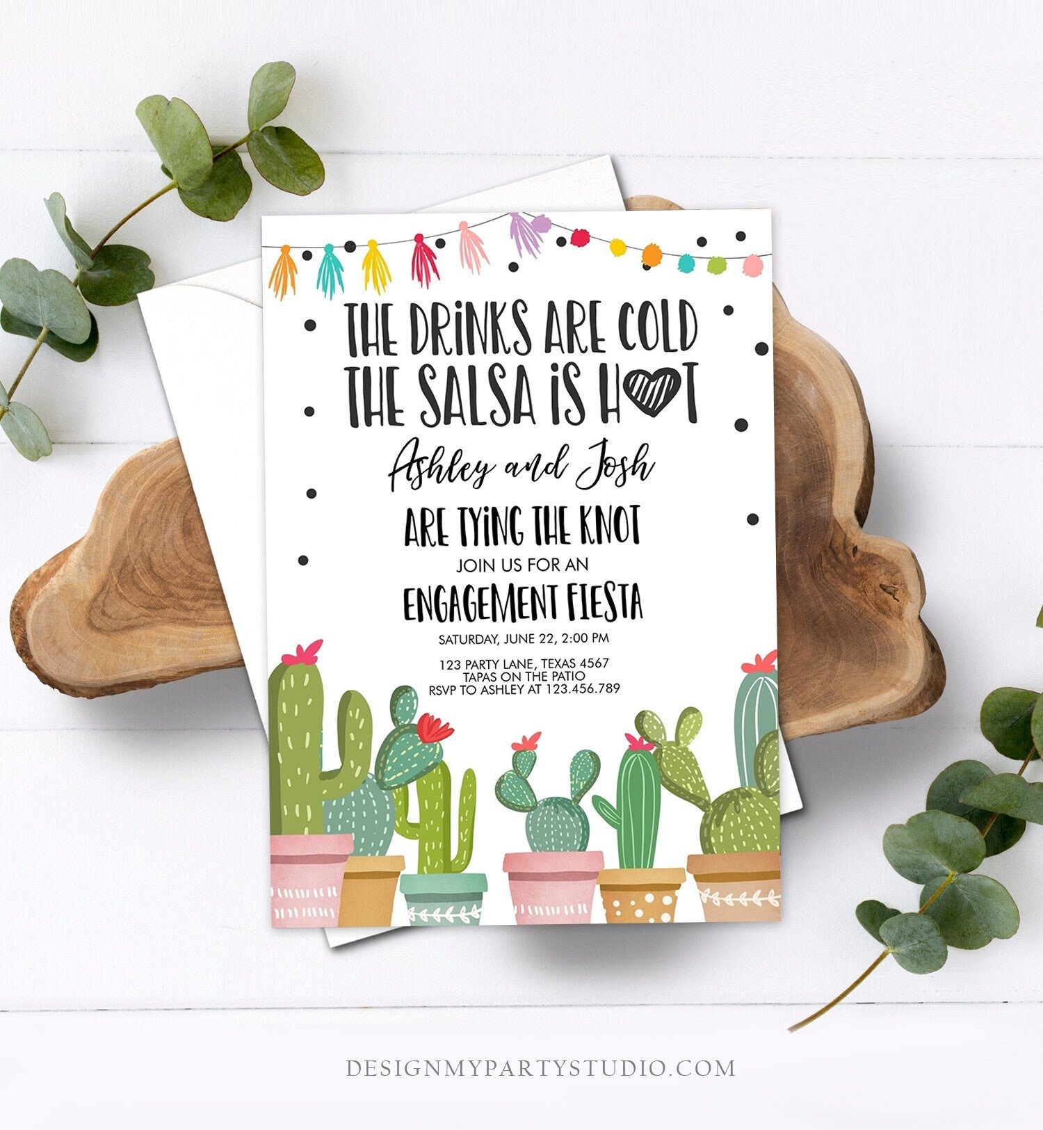 Editable Fiesta Engagement Party Invitation Bridal Shower Couples Shower Wedding Cactus Digital Download Evite Template Printable 0254