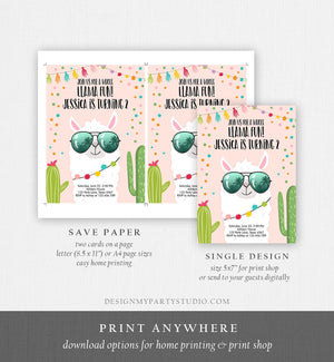 Editable Whole Llama Fun Birthday Invitation Llama Fiesta Cactus Confetti Girl Pink Alpaca Instant Download Printable Template Corjl 0079