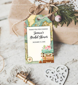 Editable Travel Adventure Thank You Tags Bridal Shower Favor Tags Love is a Journey Adventure Suitcases Map Template Corjl PRINTABLE 0044