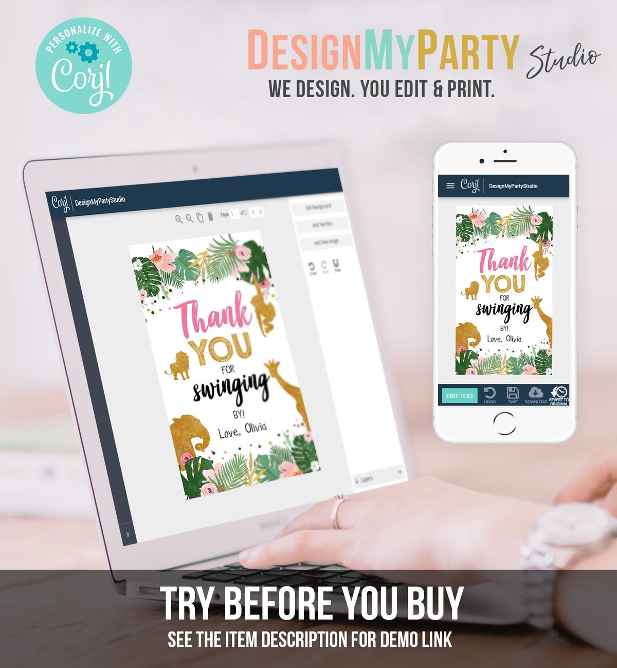 Editable Safari Favor tags Wild One Animals Thank you tags Swinging By Label Party Animals Pink Gift tags Zoo Template Digital Download 0016