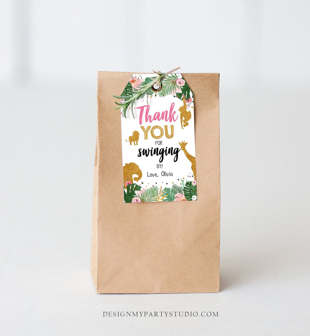 Editable Safari Favor tags Wild One Animals Thank you tags Swinging By Label Party Animals Pink Gift tags Zoo Template Digital Download 0016