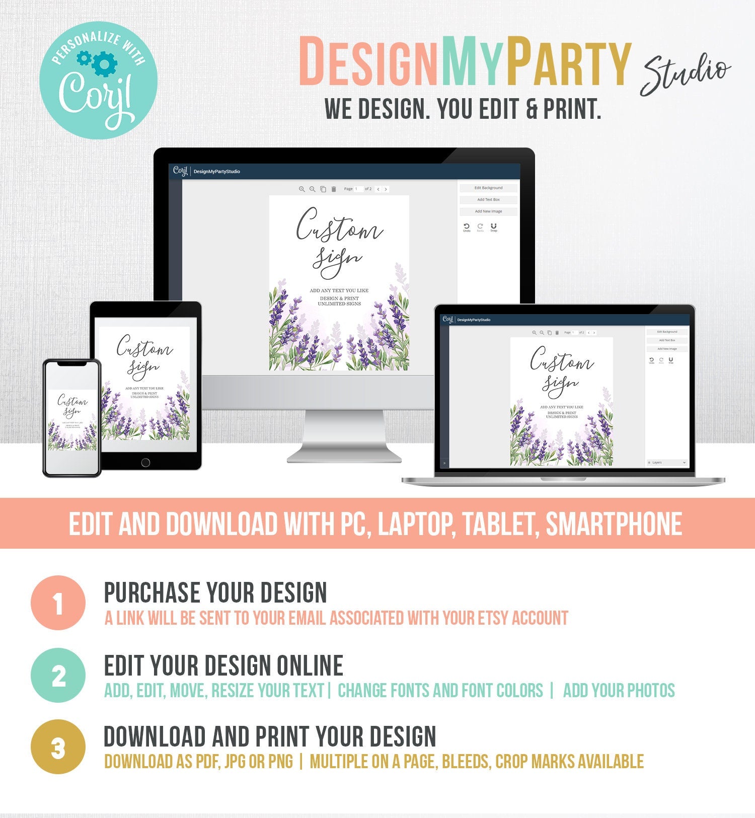 Editable Custom Sign Lavender Wedding Sign Lavender Decor Table Sign Shower Decor Floral Purple Download Corjl Template Printable 8x10 0206