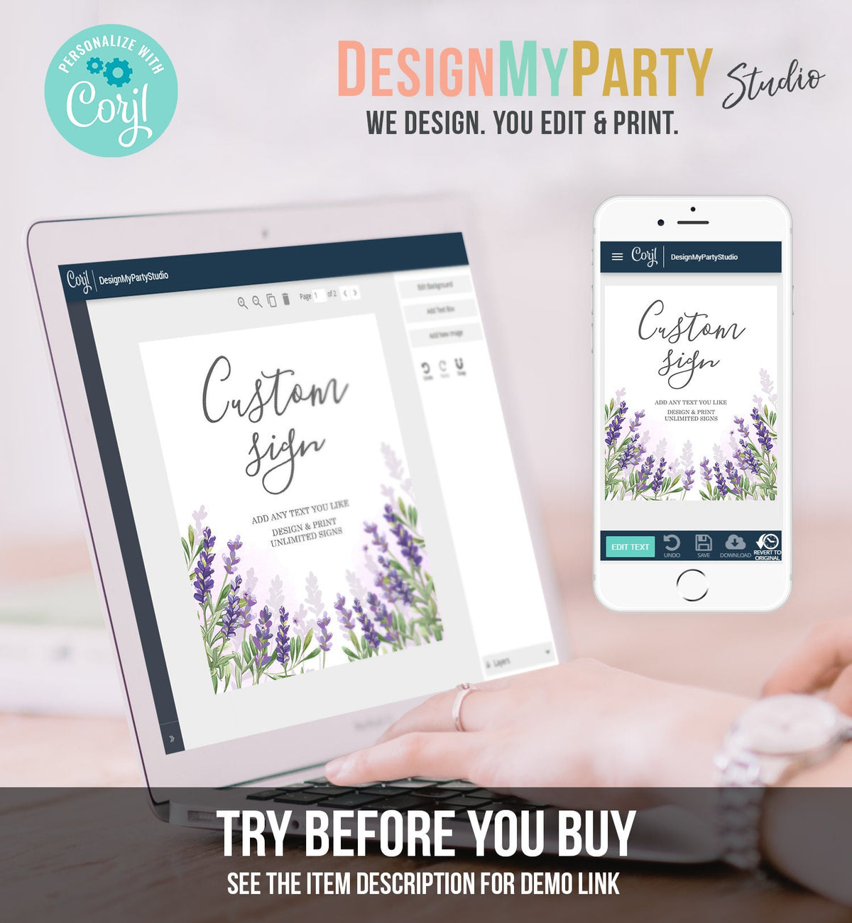 Editable Custom Sign Lavender Wedding Sign Lavender Decor Table Sign Shower Decor Floral Purple Download Corjl Template Printable 8x10 0206