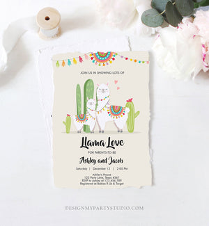 Editable Llama Baby Shower Invitation Llama Love Fiesta Cactus Mexican Couples Coed Shower Digital Download Printable Corjl Template 0079