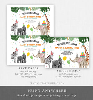Editable Party Animals Birthday Invitation Wild One Animals Invitation Zoo Safari Animals Boy Instant Download Printable Corjl Template 0142