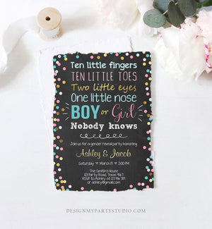 Editable Gender Reveal Invitation Baby Shower Boy or Girl Pink or Blue He or She Confetti Gold Corjl Template Instant Download Digital 0133