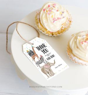 Editable Party Animals Favor Tags Wild One Animals Thank You Tags Safari Zoo Animals Birthday Wild Time Gift Tag Digital Corjl Template 0142