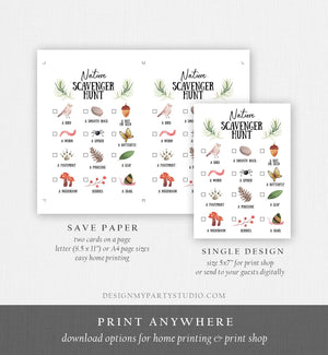 Editable Nature Scavenger Hunt for Kids Hiking Game Camping Party Game Trail Nature Walk Woodland Printable Game Download Corjl Template