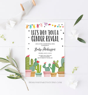 Editable Taco Bout a Gender Reveal Invitation Cactus Mexican Fiesta He or She Boy or Girl Party Download Printable Corjl Template 0254