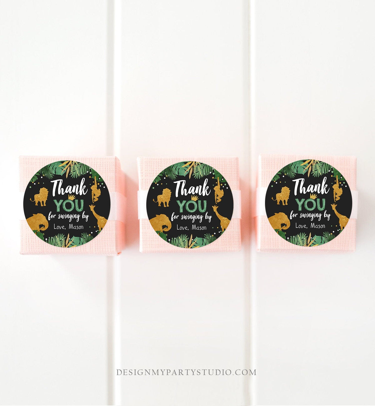 Editable Safari Animals Thank You Tags Wild One Zoo Party Animals Gift Favor Swinging By Round Square Digital Template Printable 0016