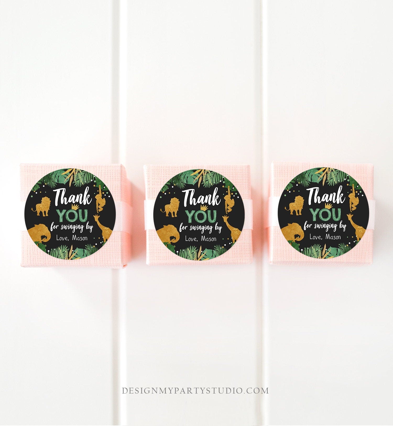 Editable Safari Animals Thank You Tags Wild One Zoo Party Animals Gift Favor Swinging By Round Square Digital Template Printable 0016