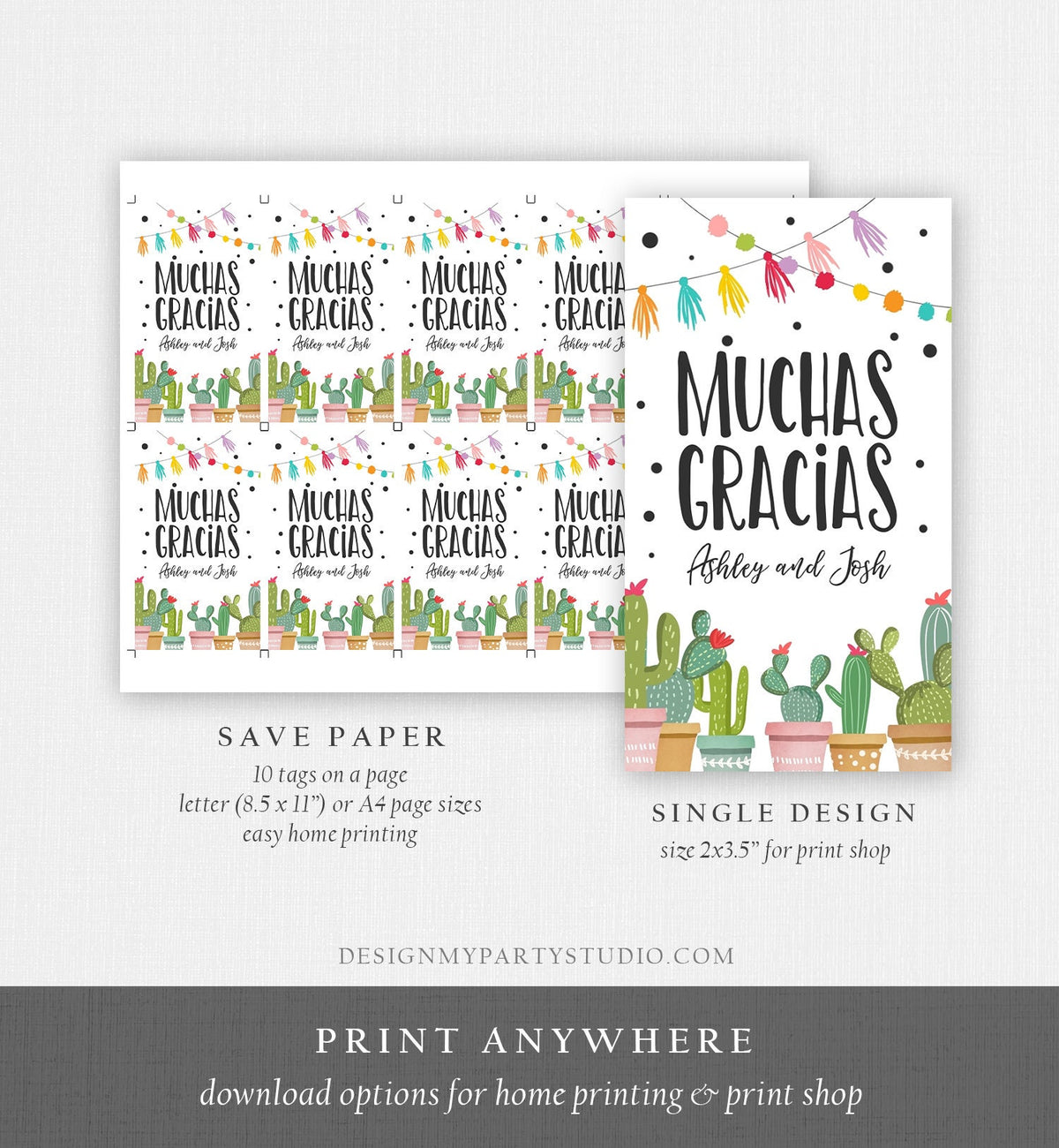 Editable Cactus Fiesta Favor Tag Fiesta Thank You Gift Tag Muchas Gracias Couples Bridal Shower Succulent Download Template Printable 0254