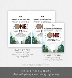 Editable Lumberjack Birthday Invitation First Birthday Woodland Outdoor Camping Party Boy Forest Red Plaid Printable Corjl Template 0377