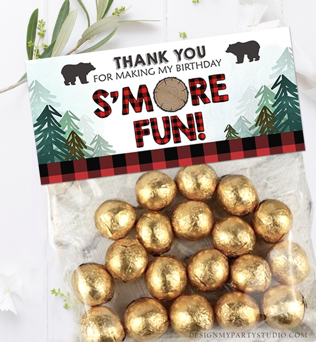 Editable Lumberjack Treat Bag Toppers Smore Fun Birthday Party Wild One First Birthday Baby Shower S&#39;more Digital Corjl Template 0377