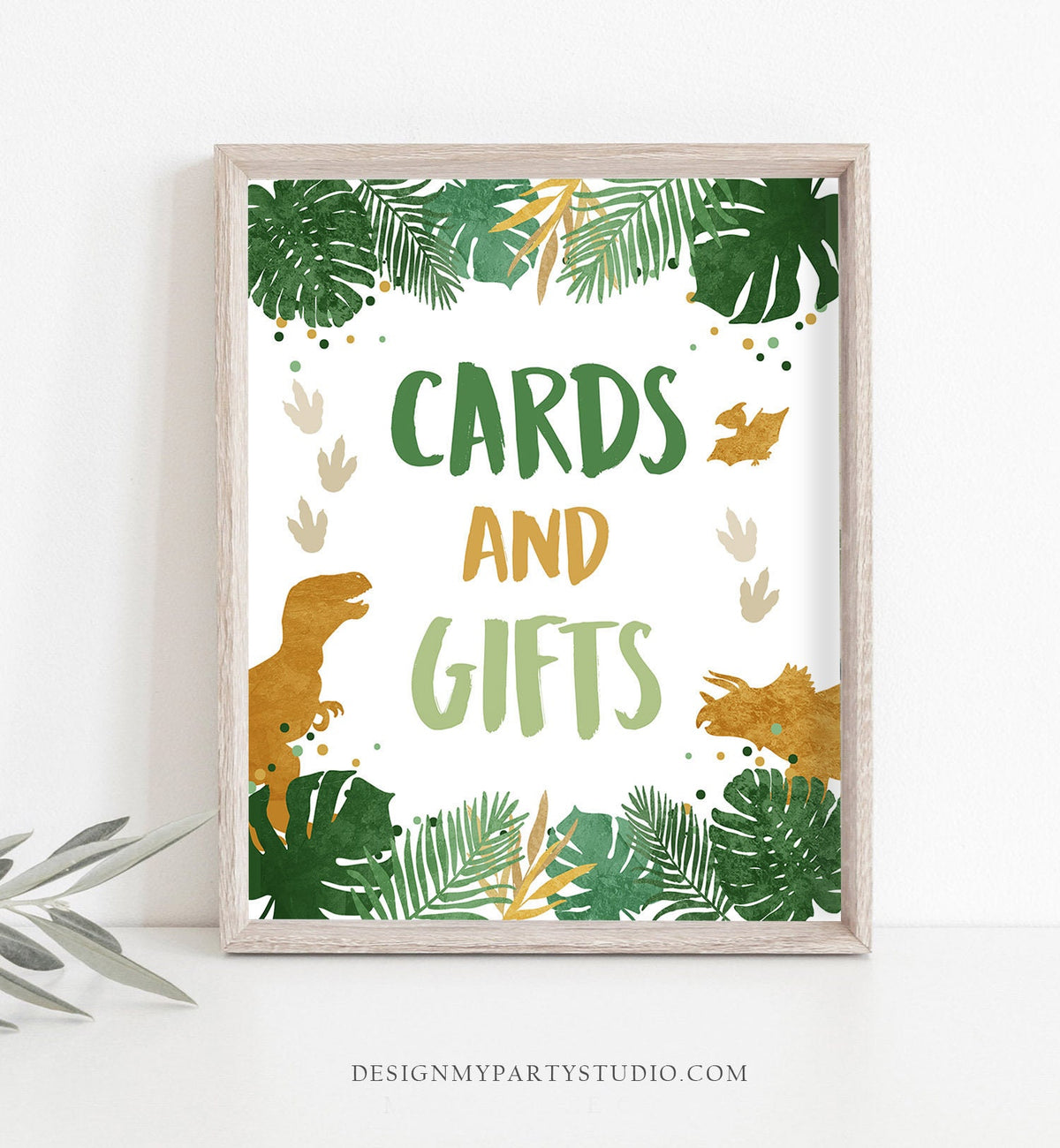 Cards And Gifts Sign Dinosaur Birthday Sign Dino Gift Table Sign Prehistoric Party Boy Green Gold Gift Table Digital Download PRINTABLE 0146