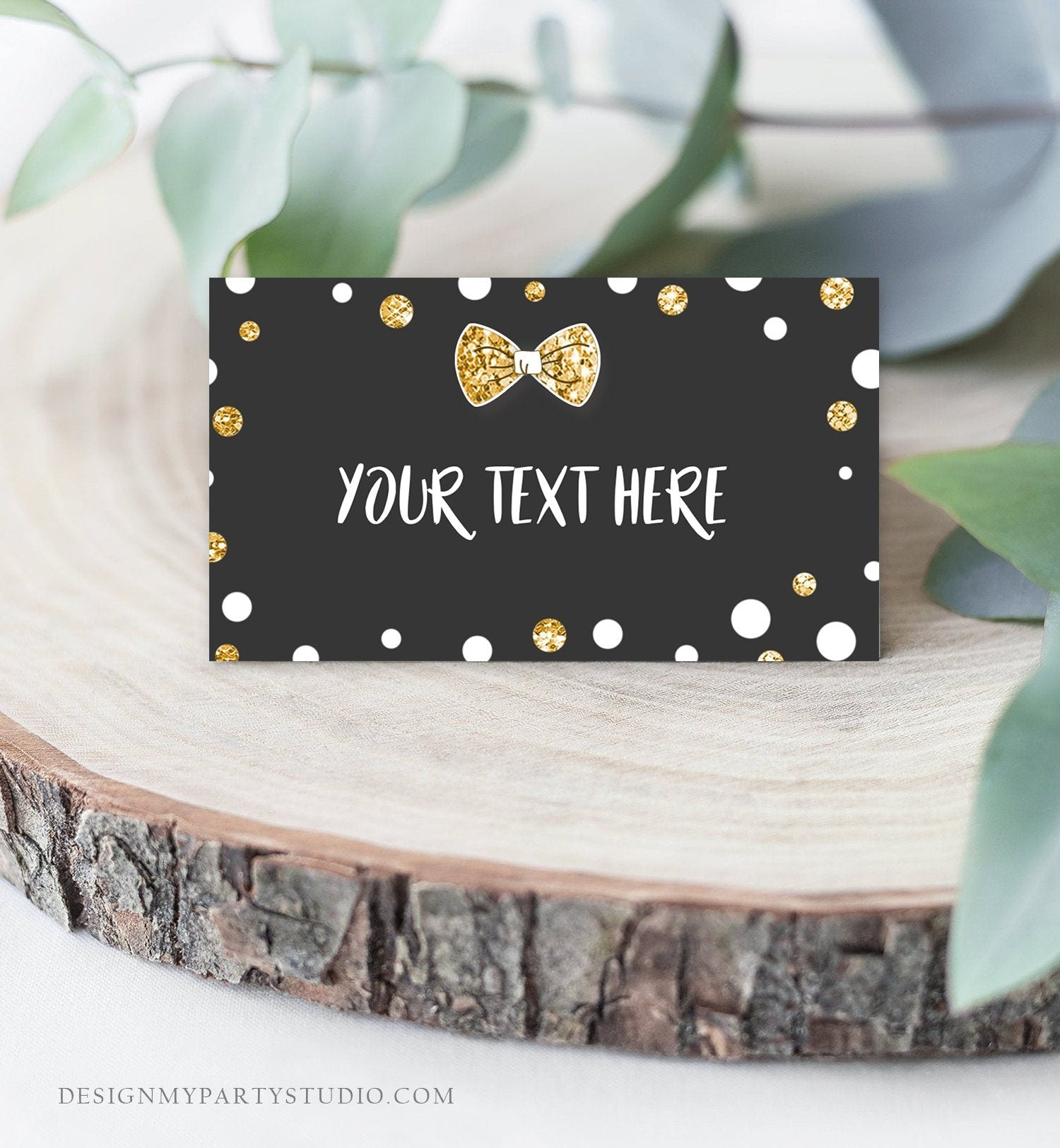 Editable Mr Onederful Food Labels Boy First Birthday Place Card Black and Gold Bowtie Tent Card Escort Card Digital Template Printable 0072